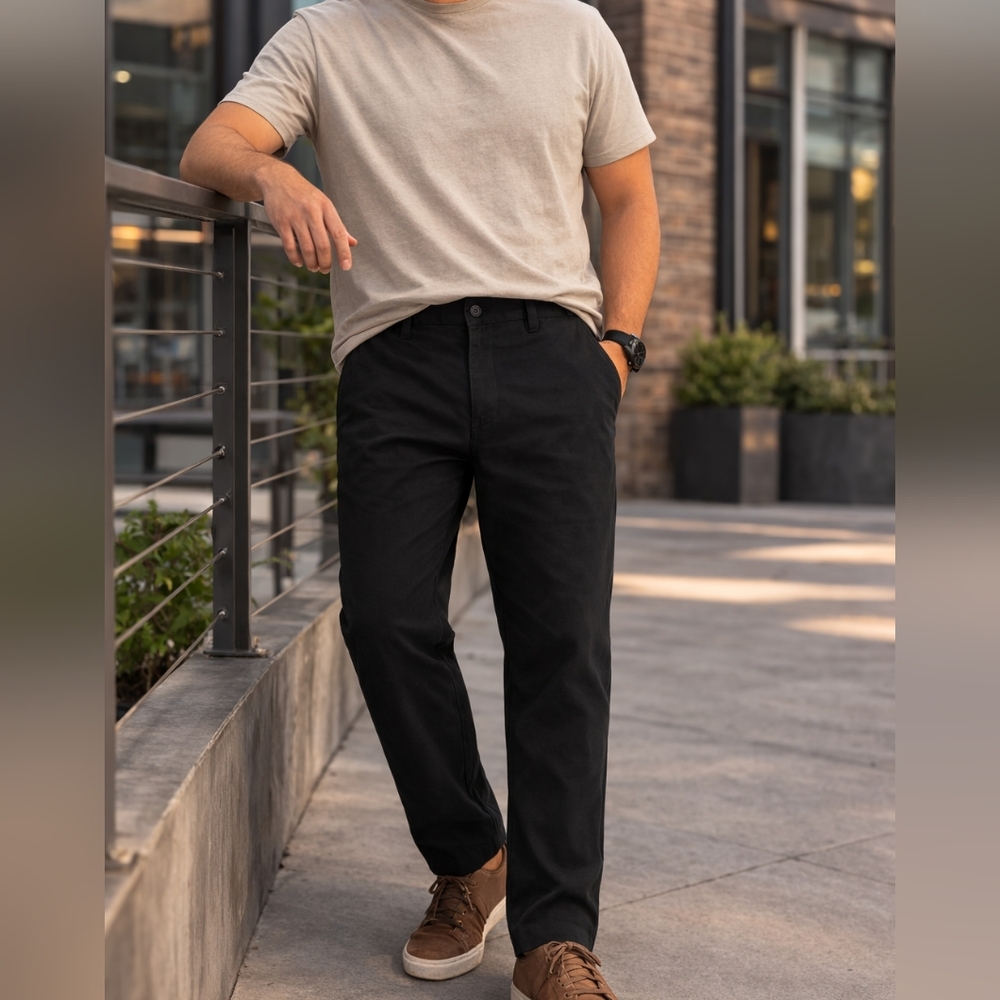 Frank And Oak Men's Black Chino Pants 36x32 Stretch Cotton Modal Slim Casual